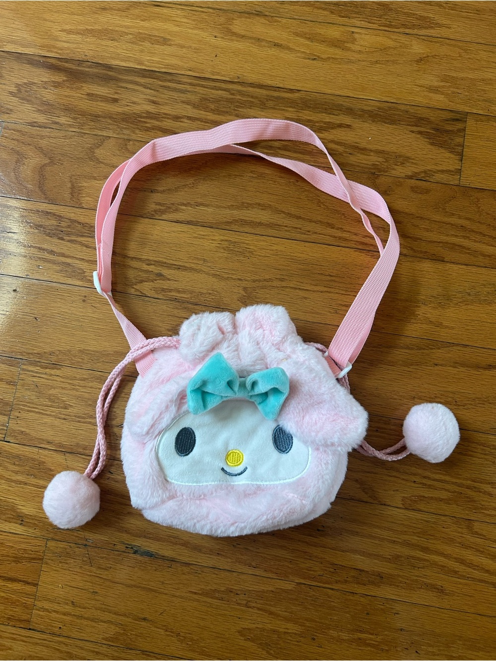 NWOT Sanrio My melody Plush draw string Crossbody Bag